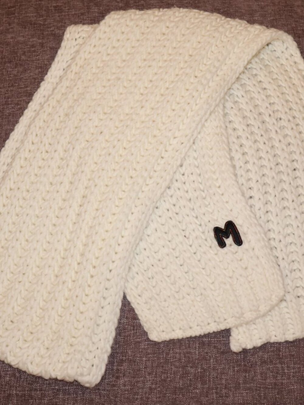 M Missoni Ivory Chunky Knit Logo Patch Scarf